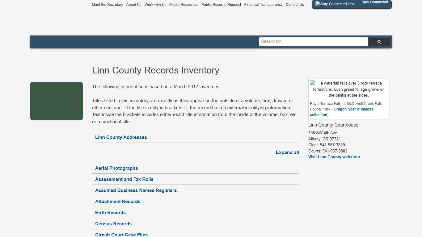 State of Oregon: County Records Guide - Linn County Records Inventory
