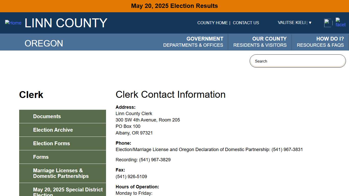 Clerk Contact Information | Linn County Oregon